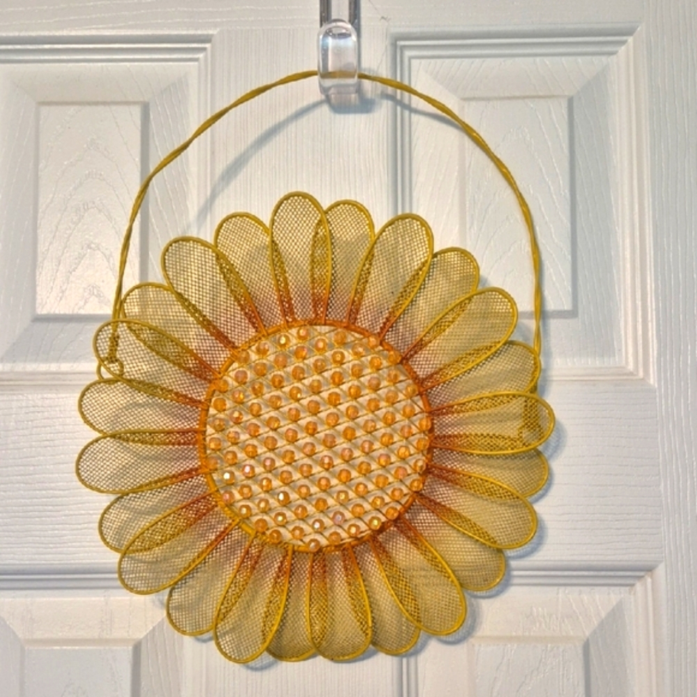 Sunflower wall decor Sunflowers Decorations, beaded metal wall hanging, Like New